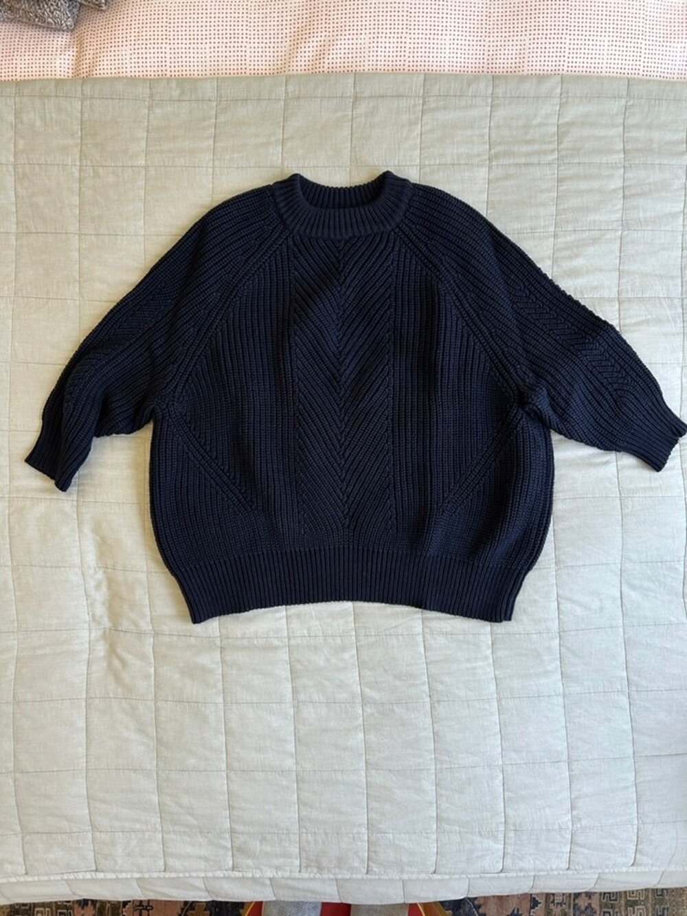 Chelsea Washed Cotton Sweater in Navy - Picture 2 of 5